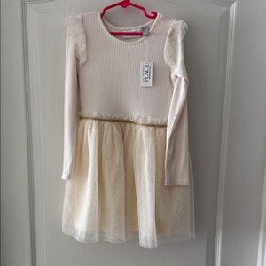 The Children's Place Cream Tulle Dress with Gold Waistband